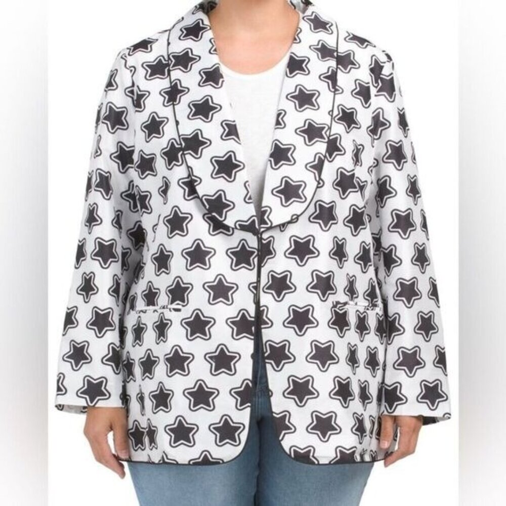 HUTCH Women’s long sleeve White Black Shantung Star Blazer light weight Sz M New